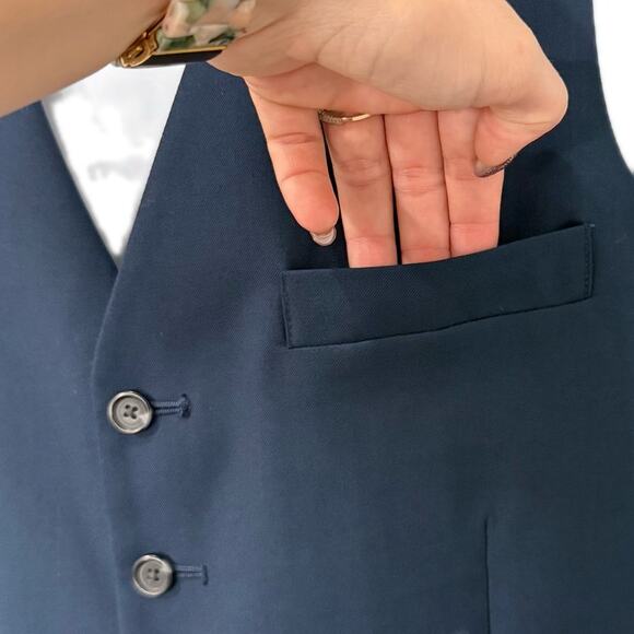 INC International Concepts Navy Blue Slim Fit Button Up Pockets Suit Vest size M - Picture 10 of 11